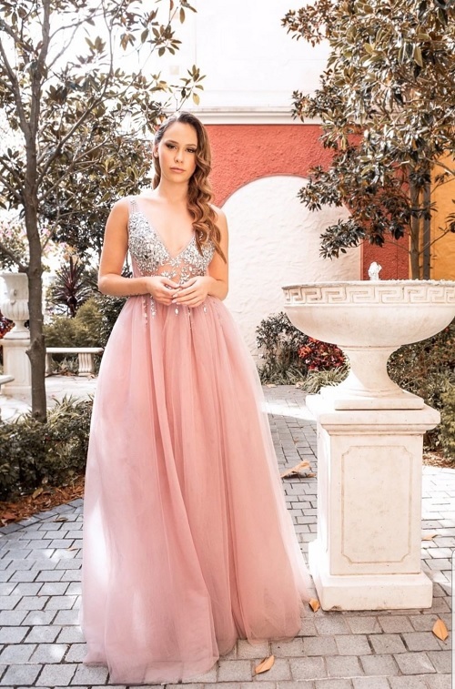 Formal portrait in blush pink gown
